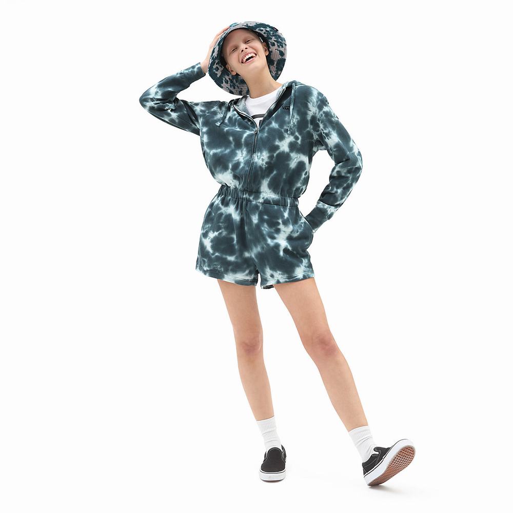 Women's Vans Cloud Wash Hooded Jumpsuit Skirts Blue | USA24013