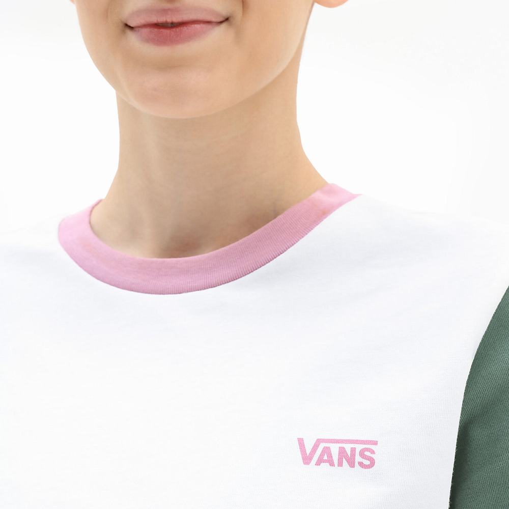 Women's Vans Colorblock Crew T Shirts Green / White | USA73269