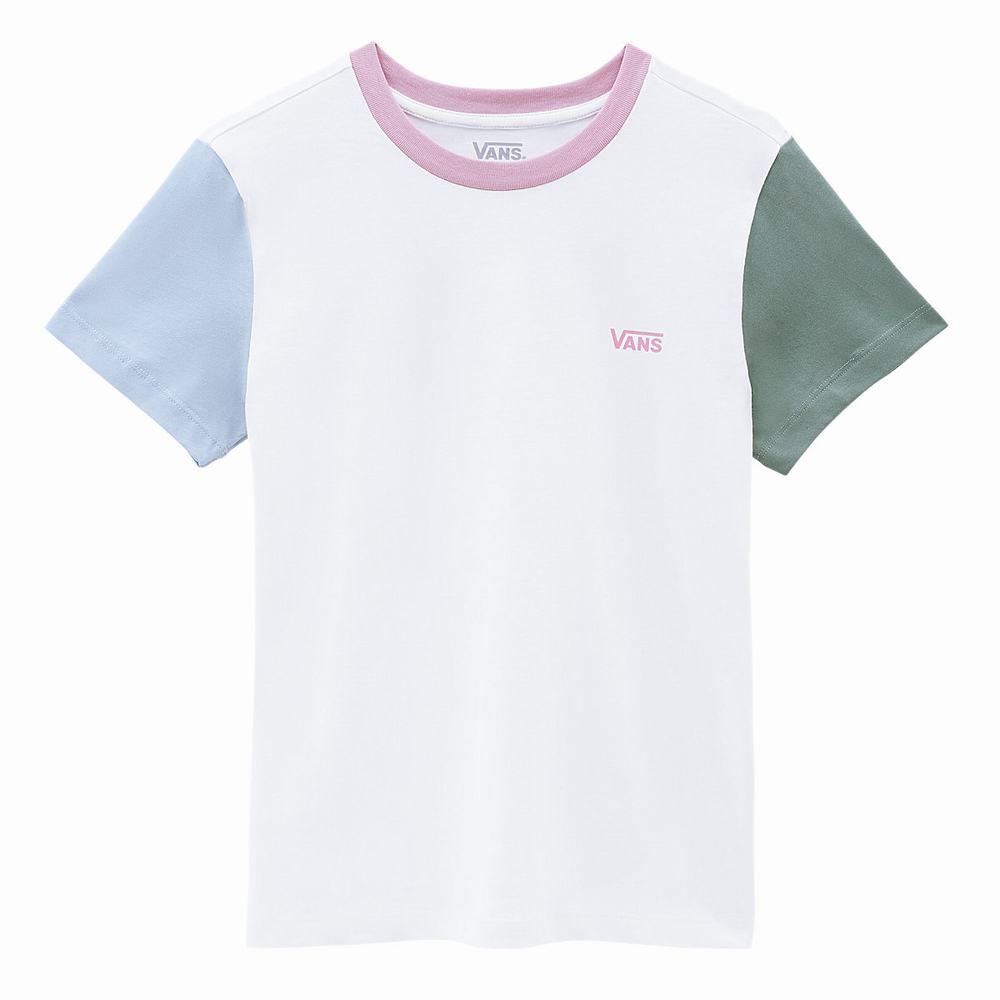 Women's Vans Colorblock Crew T Shirts Green / White | USA73269