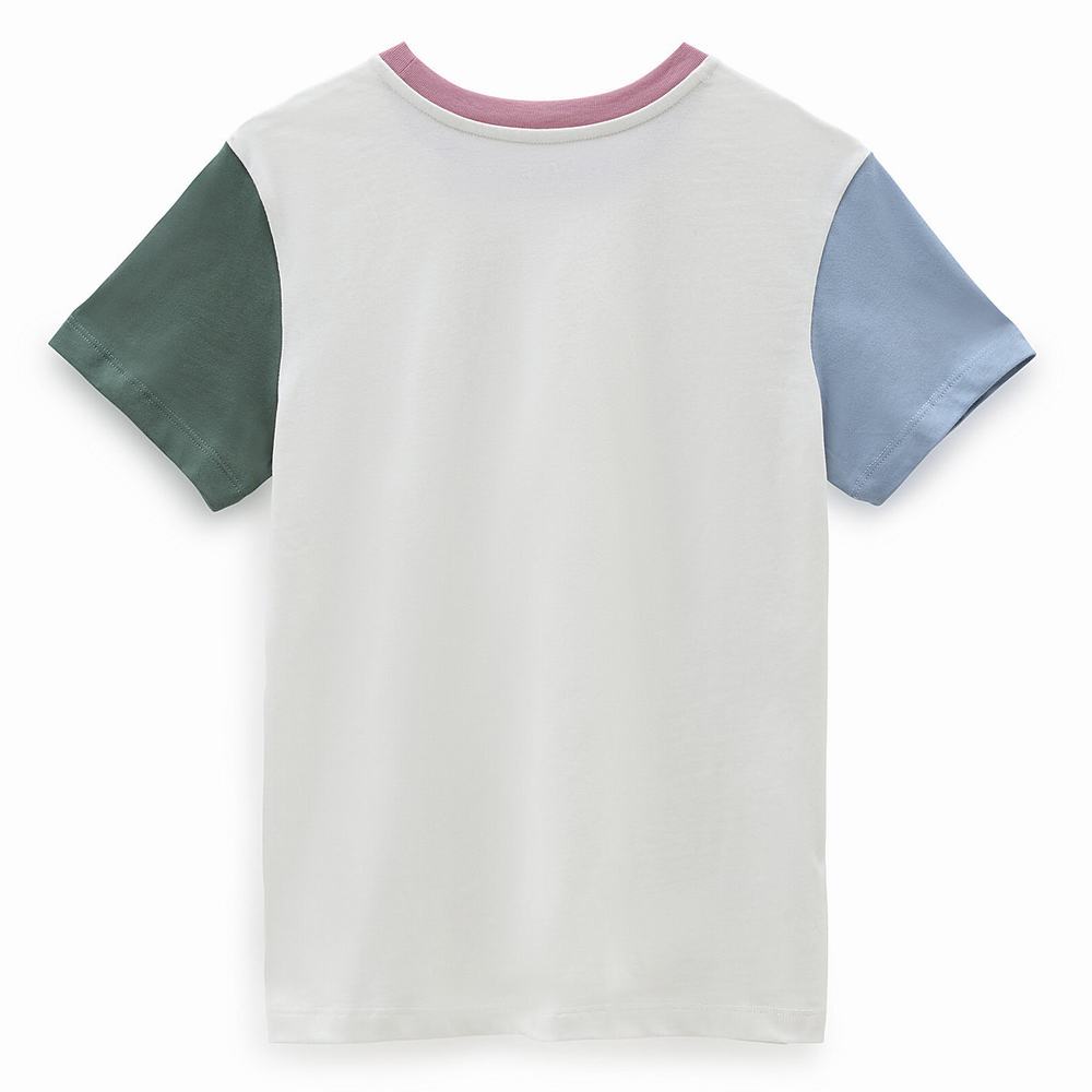 Women's Vans Colorblock Crew T Shirts Green / White | USA73269