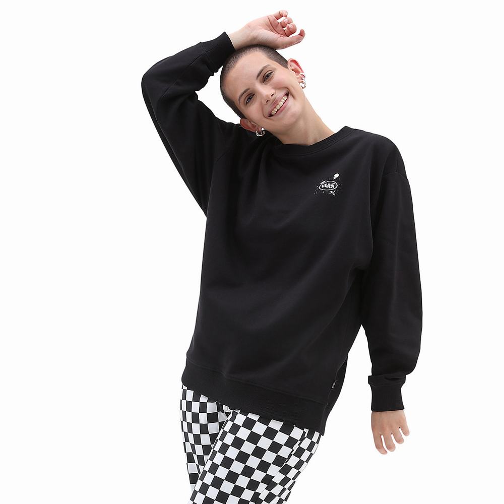 Women's Vans Cosmic Glow Crew Sweatshirts Black | USA06379