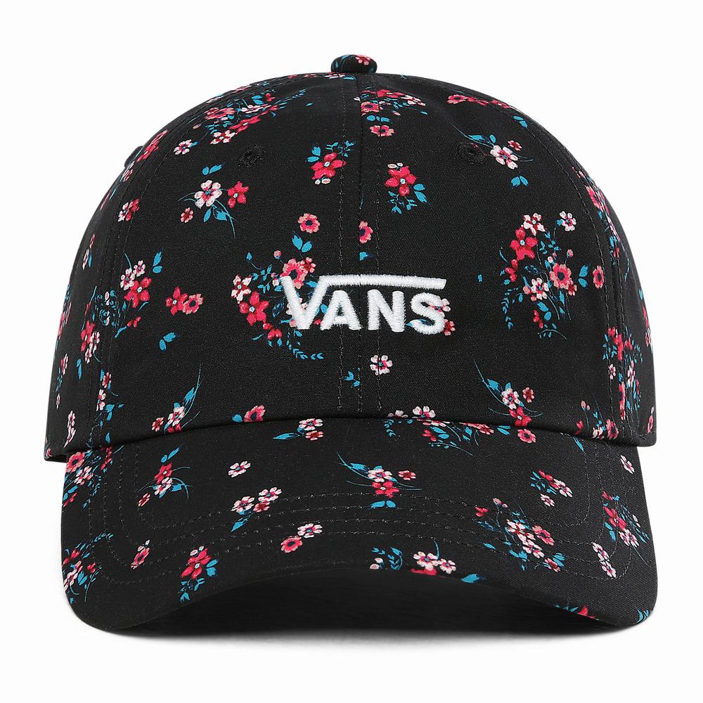 Women\'s Vans Court Side Printed Hats Black | USA53746