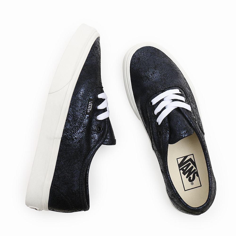 Women's Vans Cracked Leather Authentic Sneakers Black | USA68493