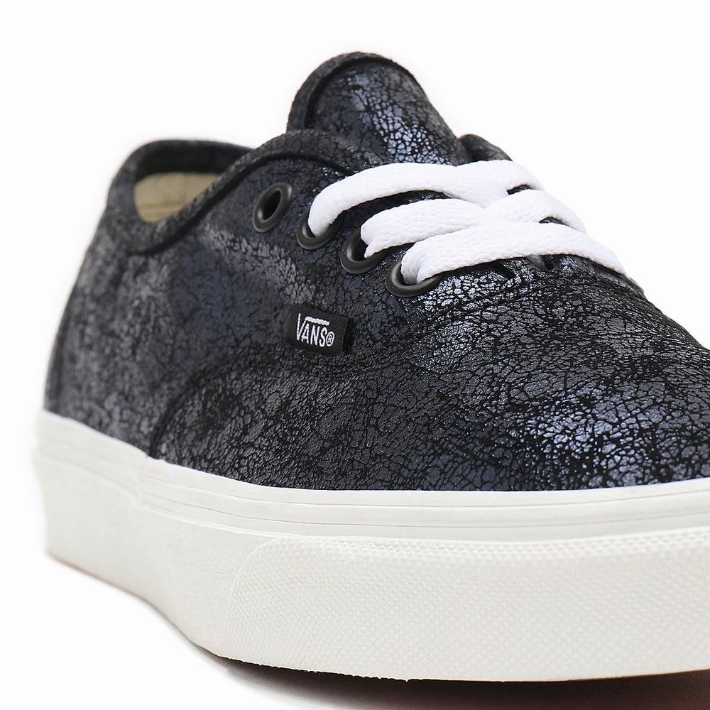 Women's Vans Cracked Leather Authentic Sneakers Black | USA68493