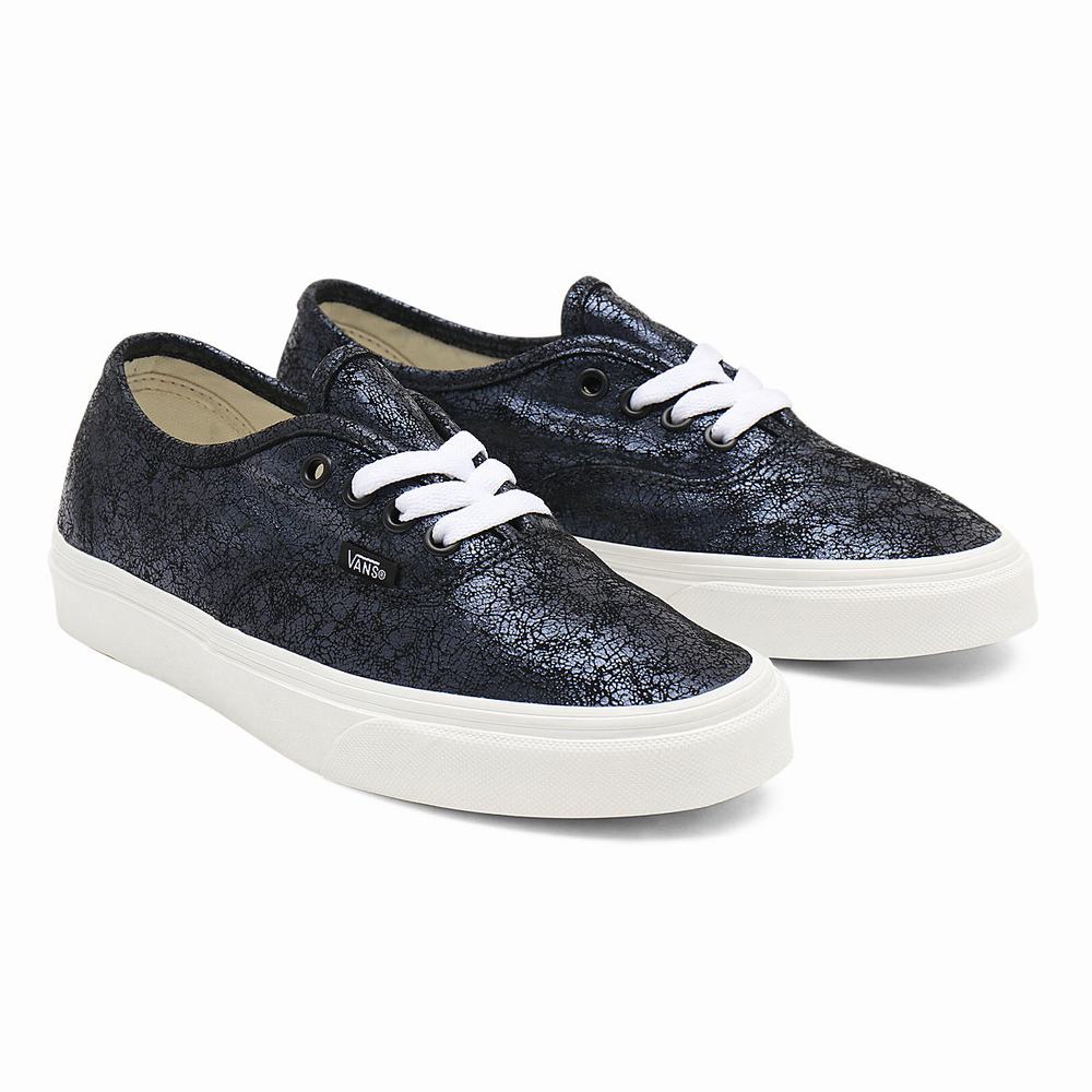 Women\'s Vans Cracked Leather Authentic Sneakers Black | USA68493