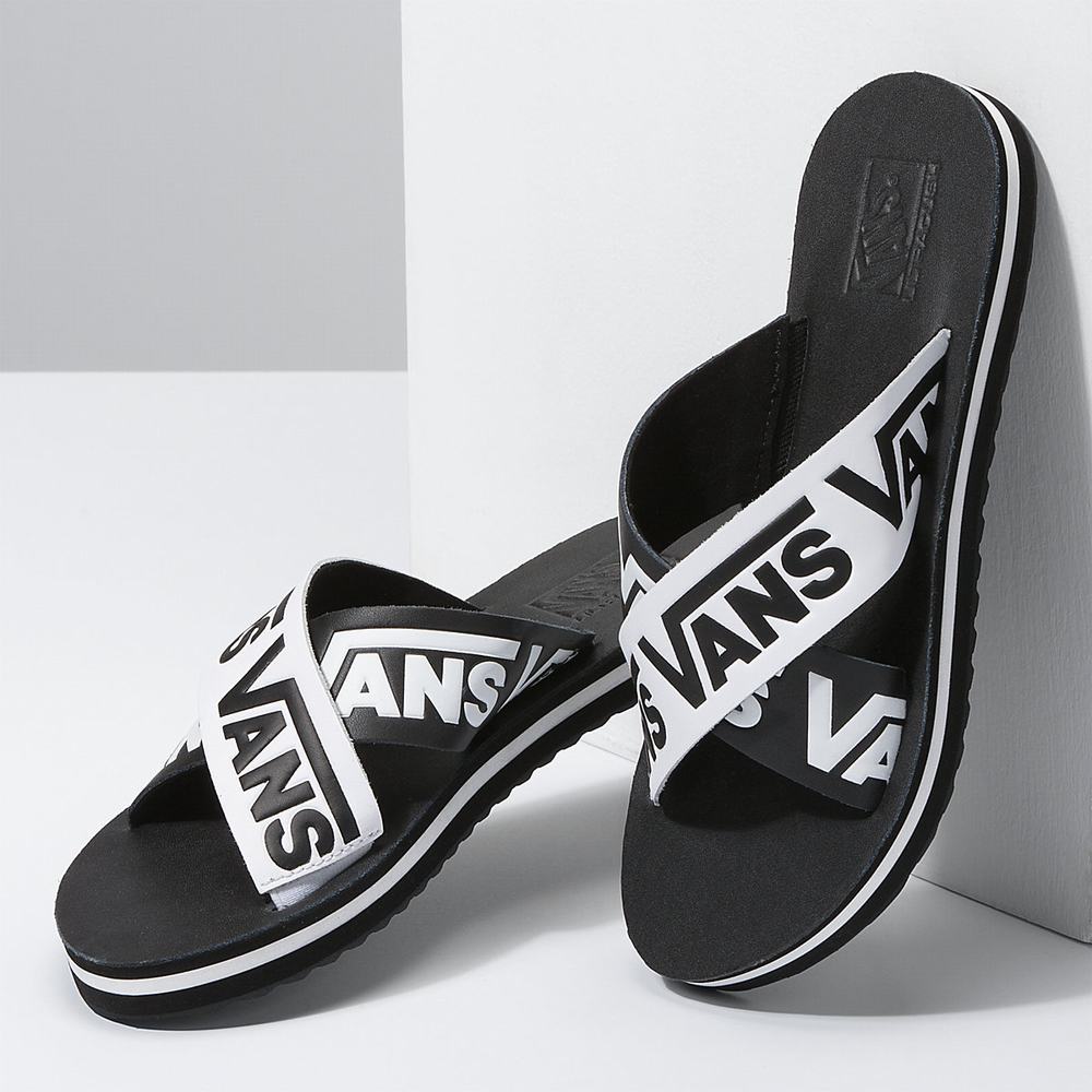 Women's Vans Cross Strap Sandals Black / White | USA90167