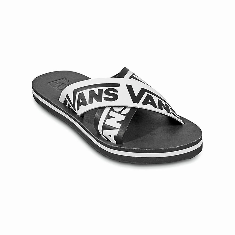 Women\'s Vans Cross Strap Sandals Black / White | USA90167