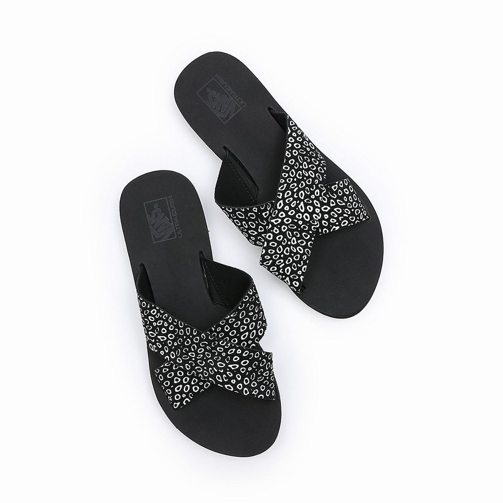 Women's Vans Cross Strap Slides Black | USA60748