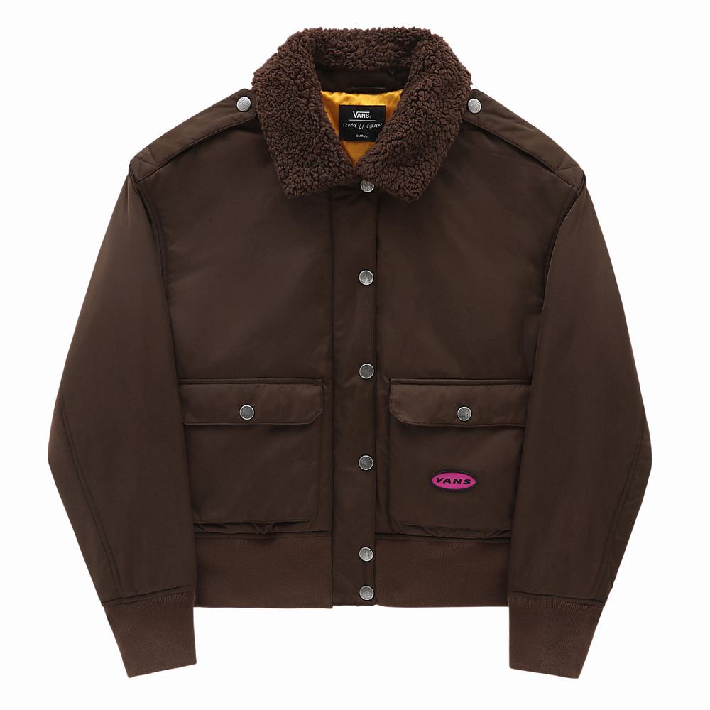 Women's Vans Curren X Knost Bomber Jackets Brown | USA34296