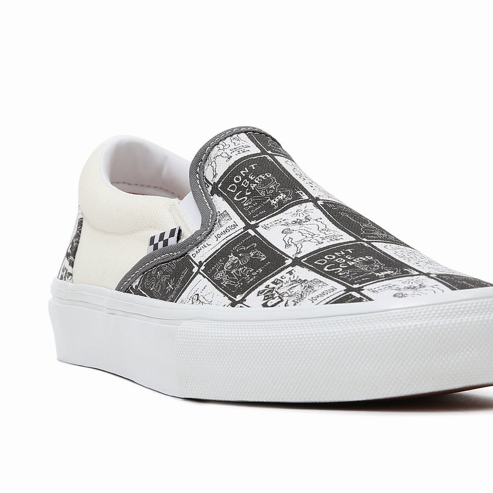 Women's Vans Daniel Johnston Skate Slip On Shoes Grey | USA63954