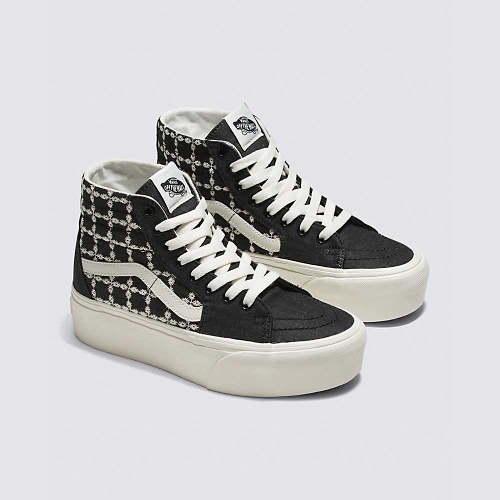 Women's Vans Denim Mix Sk8-Hi Tapered Stackform Sneakers Black | USA72593