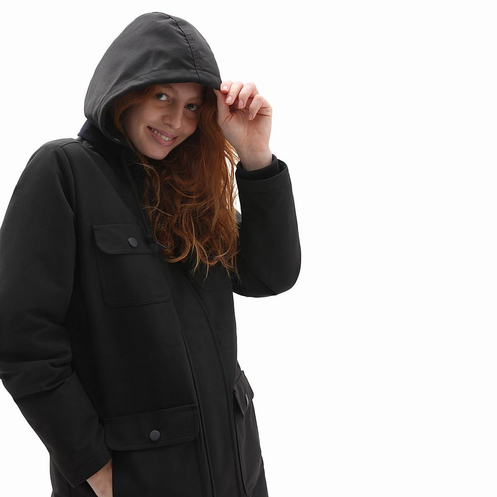 Women's Vans Drill Long Chore MTE Coats Black | USA34756