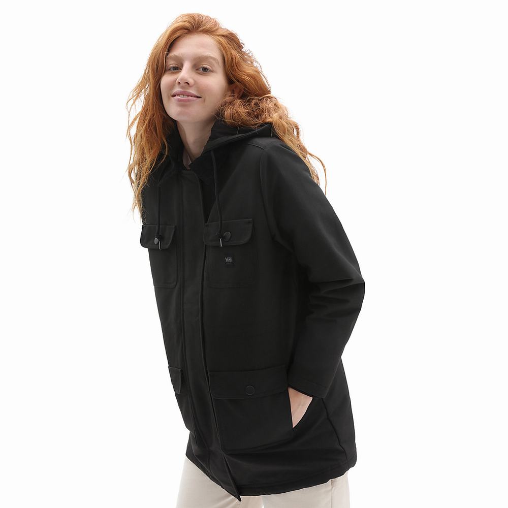 Women\'s Vans Drill Long Chore MTE Coats Black | USA34756