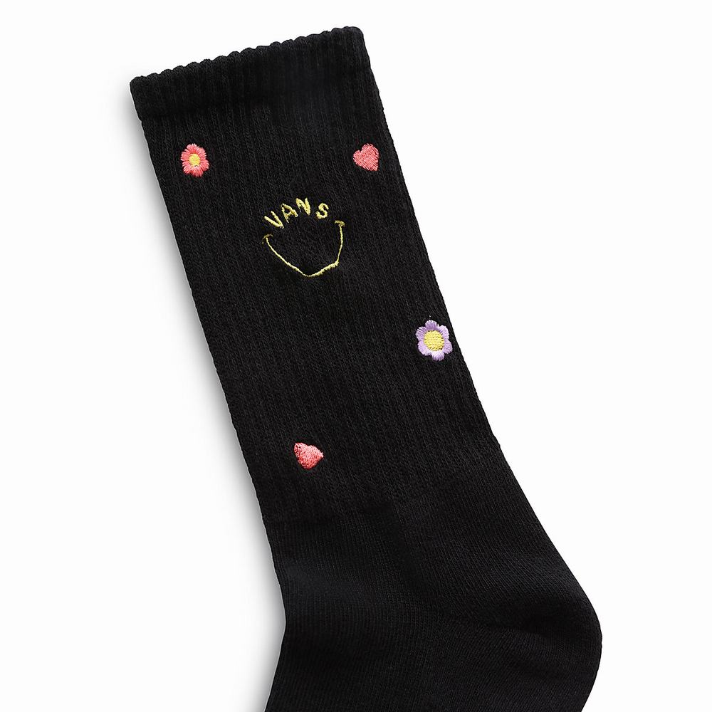 Women's Vans Embroidered Crew (1 pair) Socks Black | USA76452