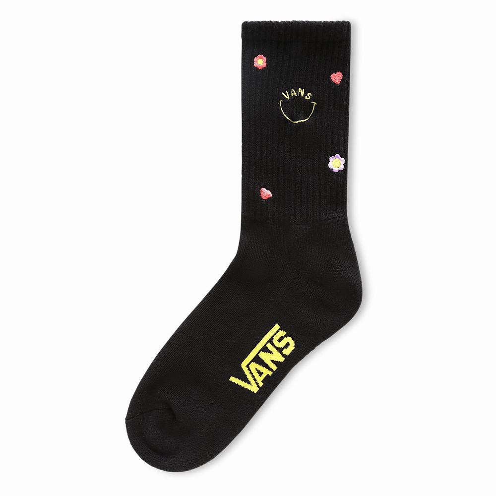 Women\'s Vans Embroidered Crew (1 pair) Socks Black | USA76452