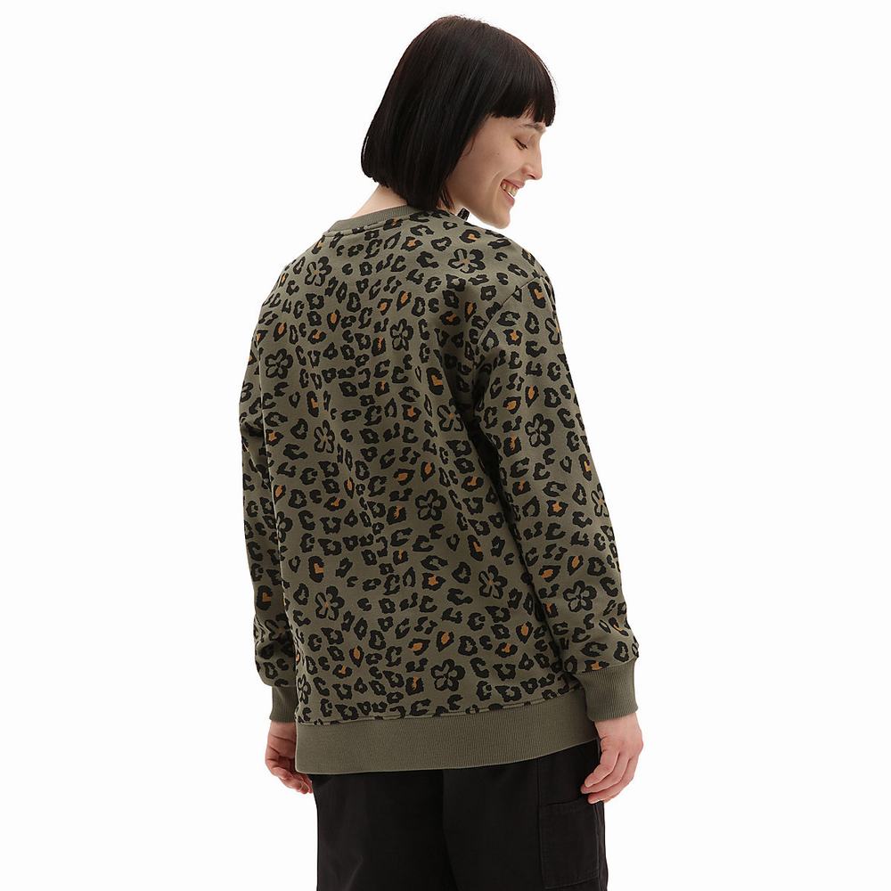 Women's Vans Floral Animal Crew Sweatshirts Green | USA71508