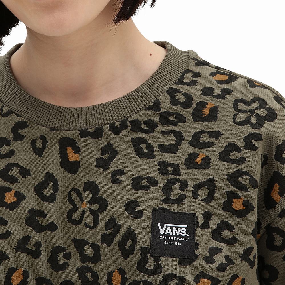 Women's Vans Floral Animal Crew Sweatshirts Green | USA71508