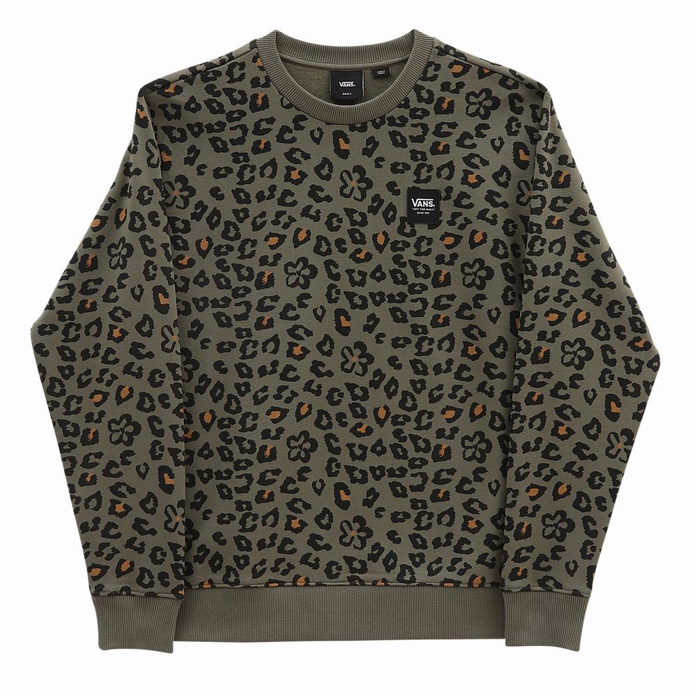 Women's Vans Floral Animal Crew Sweatshirts Green | USA71508