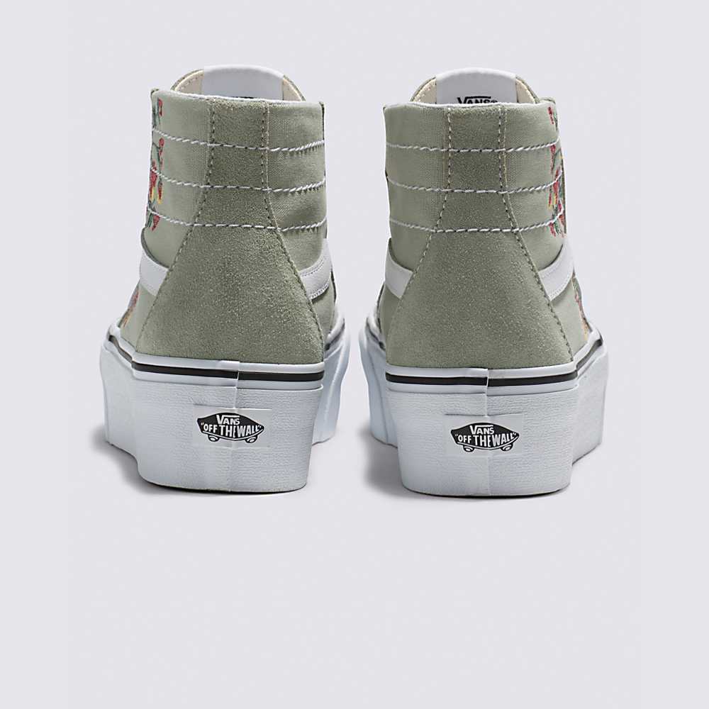 Women's Vans Floral Embroidery Sk8-Hi Tapered Stackform Sneakers Green | USA03712