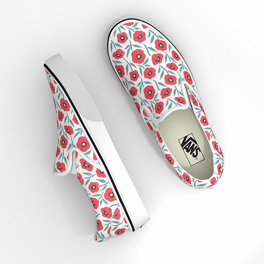 Women's Vans Flowers Classic Slip On Shoes White | USA04826