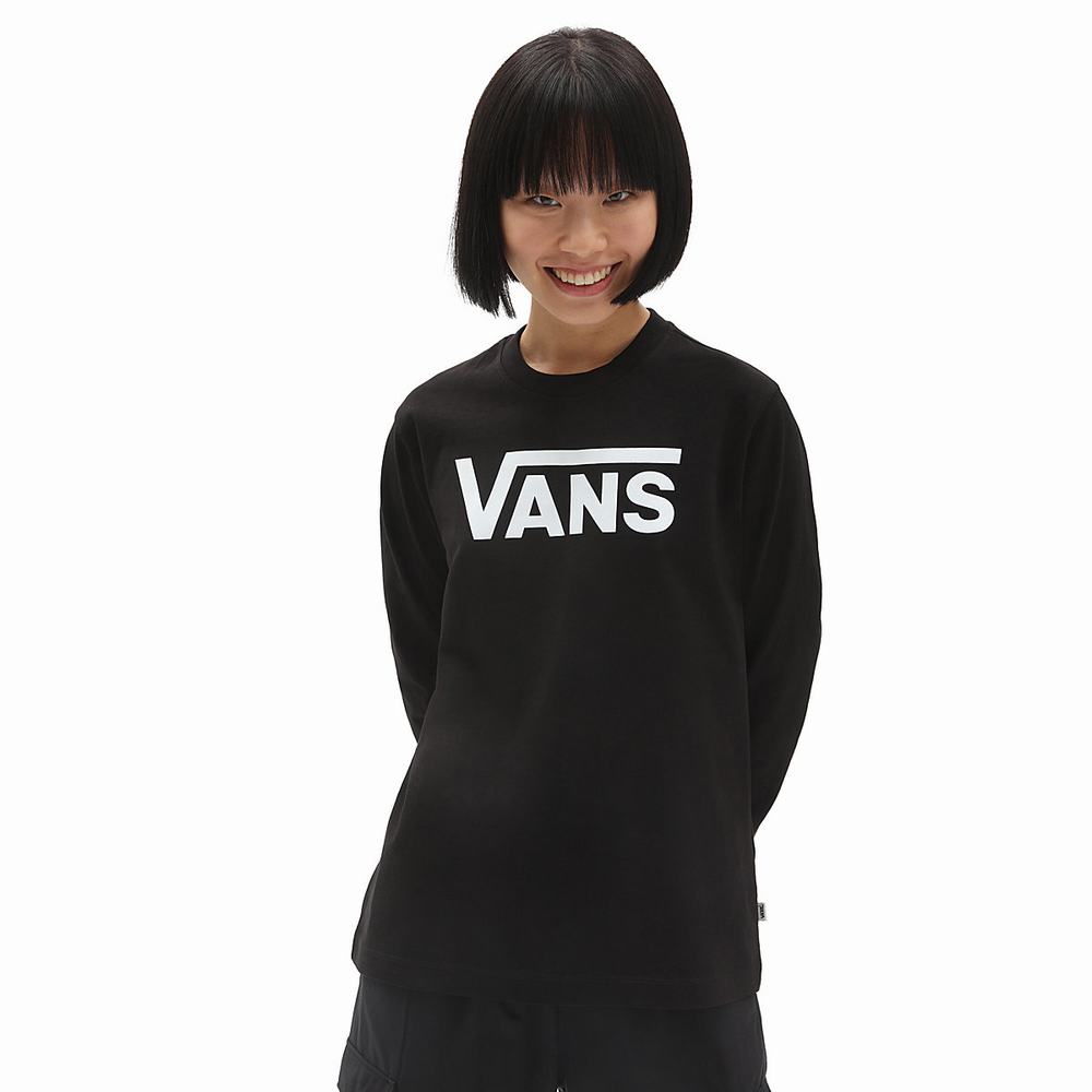 Women\'s Vans Flying V Classic Long Sleeve T Shirts Black | USA72086