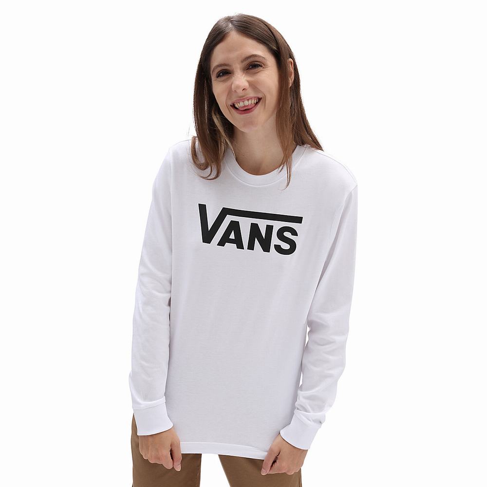 Women\'s Vans Flying V Classic Long Sleeve T Shirts White | USA79340