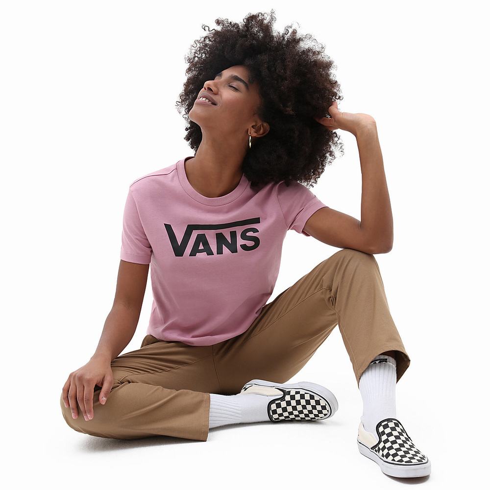 Women's Vans Flying V Crew T Shirts Pink | USA10457