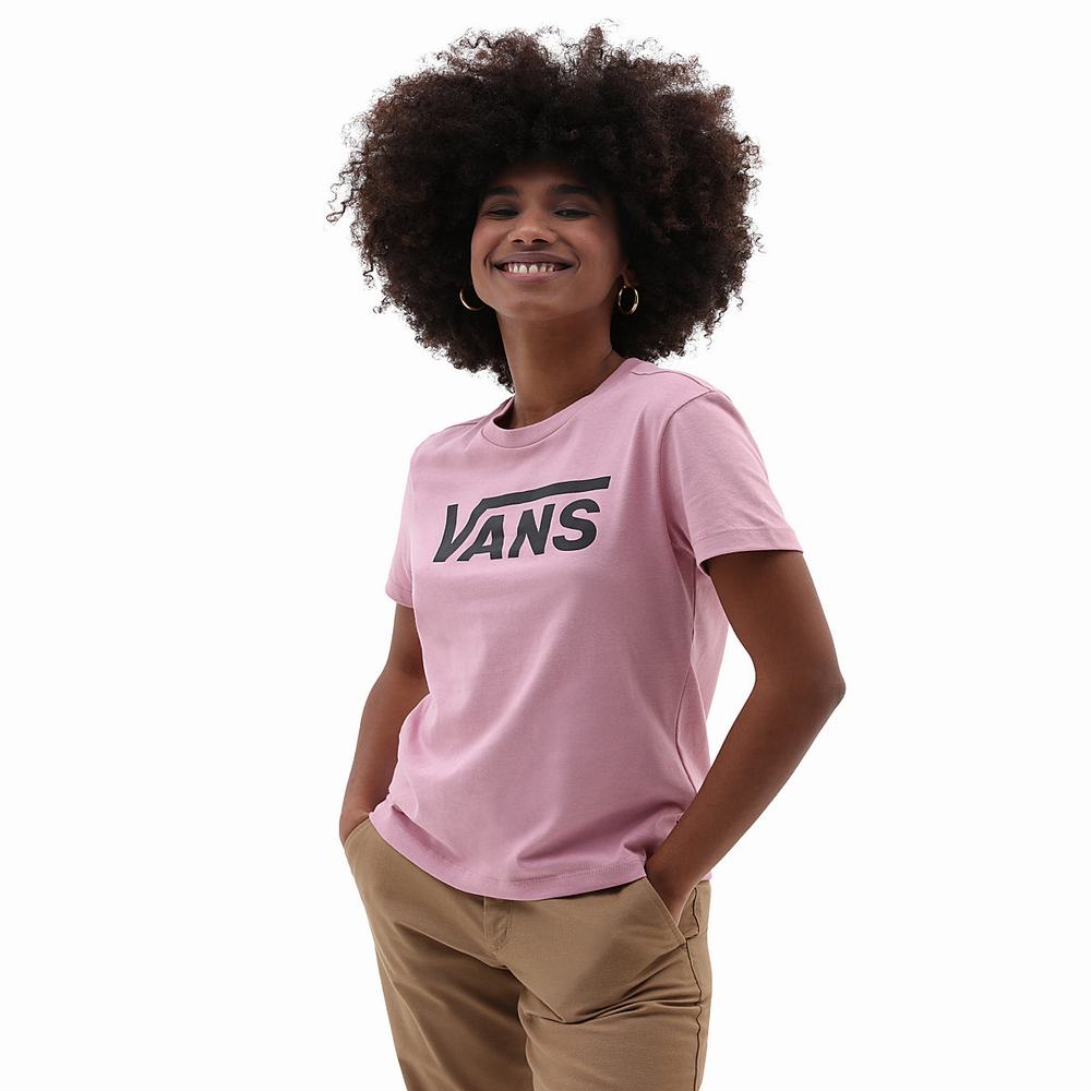 Women\'s Vans Flying V Crew T Shirts Pink | USA10457