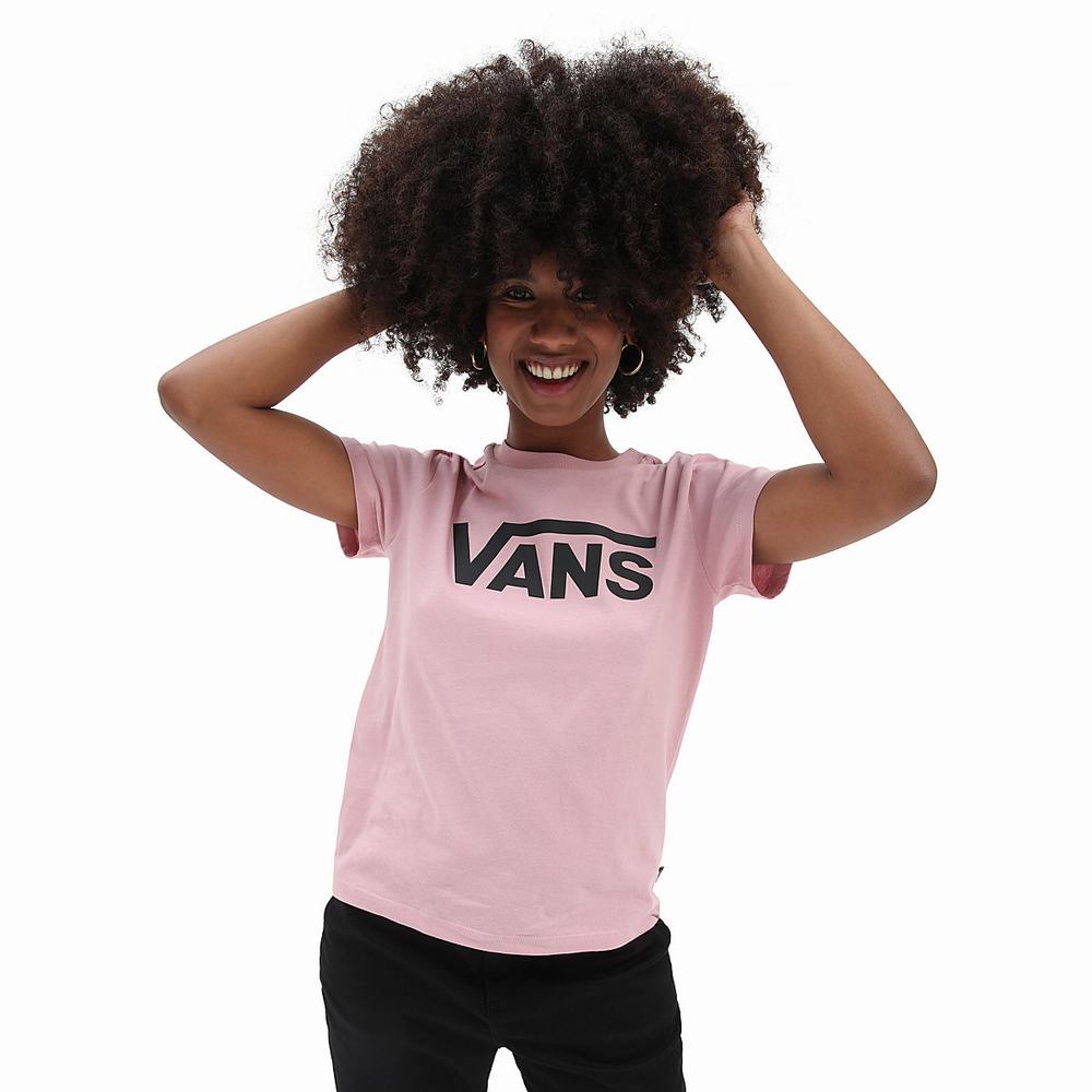 Women\'s Vans Flying V Crew T Shirts Pink | USA69205