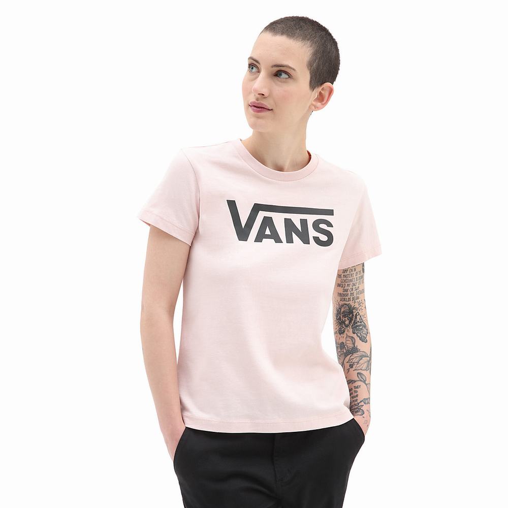 Women\'s Vans Flying V Crew T Shirts Pink | USA84726