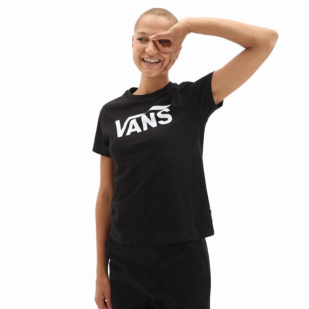 Women\'s Vans Flying V Crew Tee T Shirts Black | USA83507