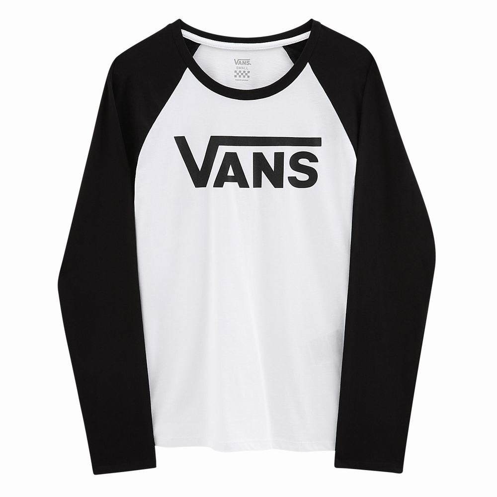 Women's Vans Flying V Long Sleeve Raglan T Shirts White | USA73628