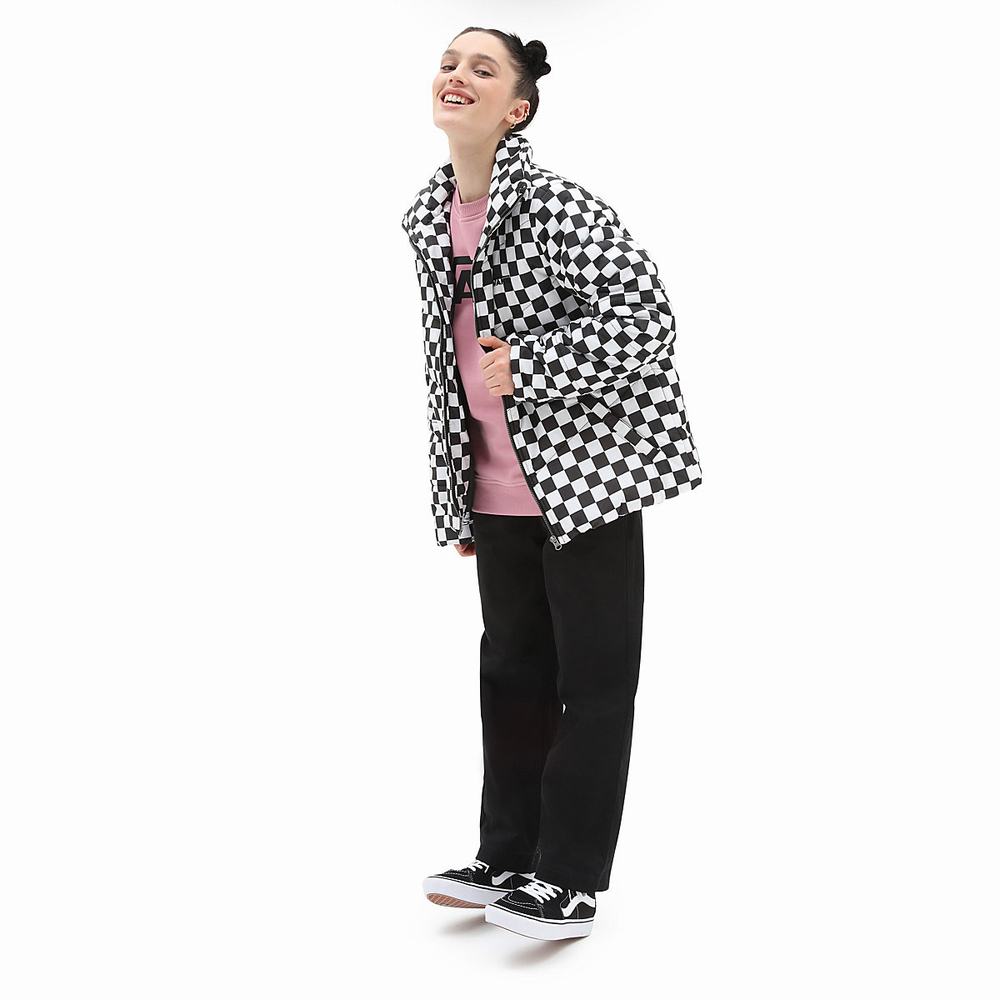 Women's Vans Foundry Print Puff MTE Jackets Black / White | USA26573