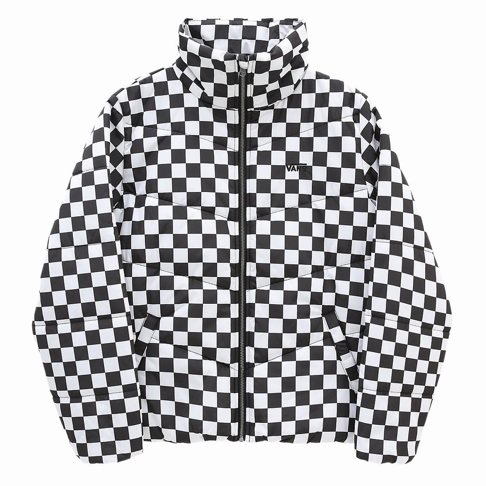 Women's Vans Foundry Print Puff MTE Jackets Black / White | USA26573