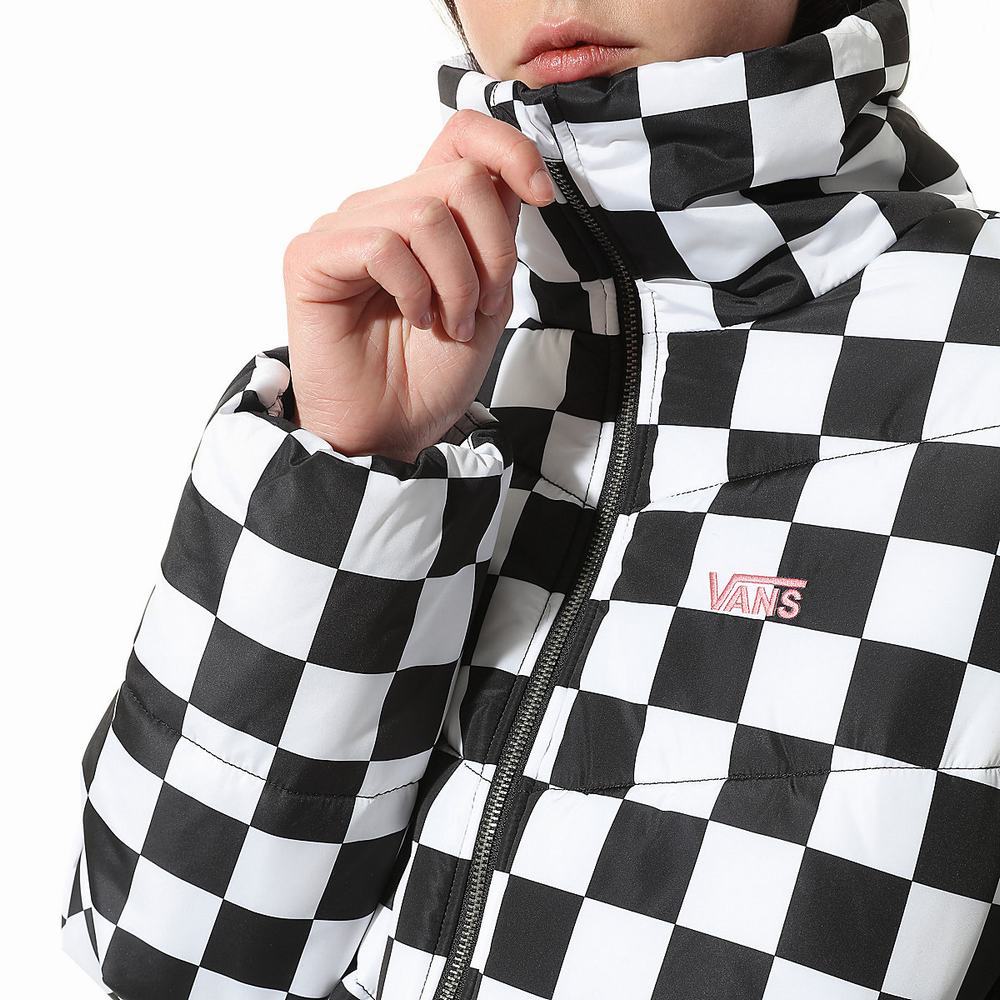 Women's Vans Foundry V Printed Puffer MTE Jackets Black / White | USA83529