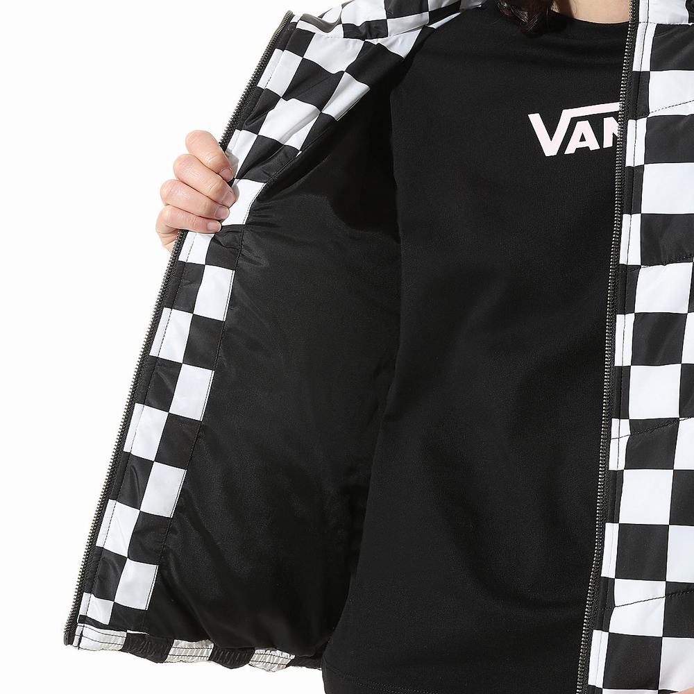 Women's Vans Foundry V Printed Puffer MTE Jackets Black / White | USA83529