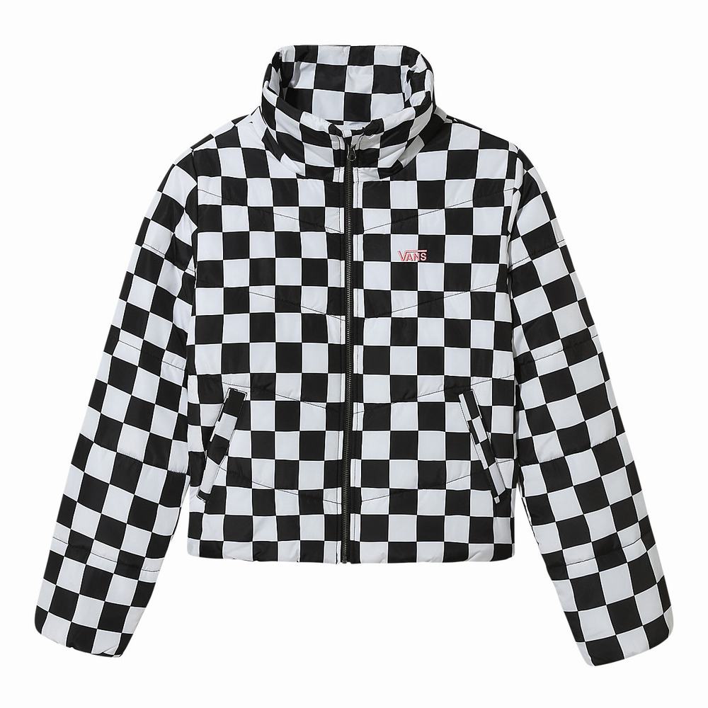 Women's Vans Foundry V Printed Puffer MTE Jackets Black / White | USA83529