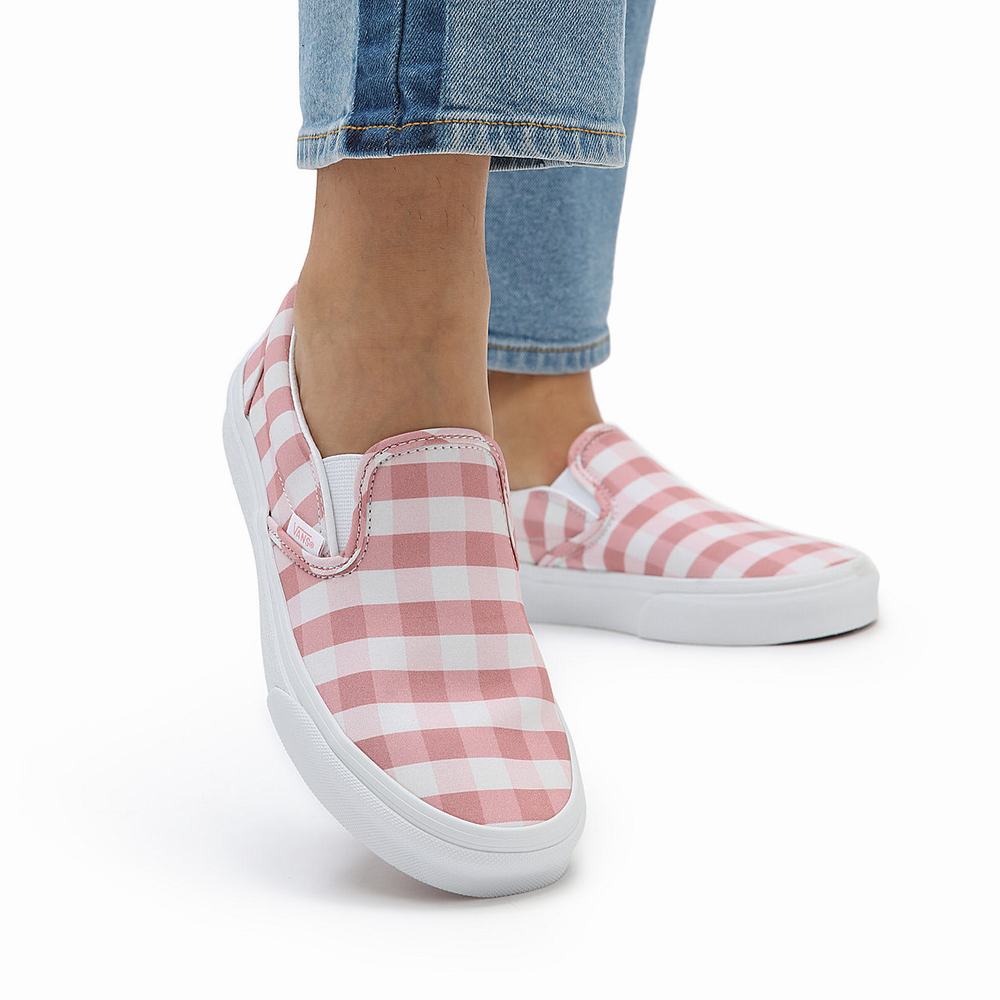 Women's Vans Gingham Classic Slip On Shoes Pink | USA09514