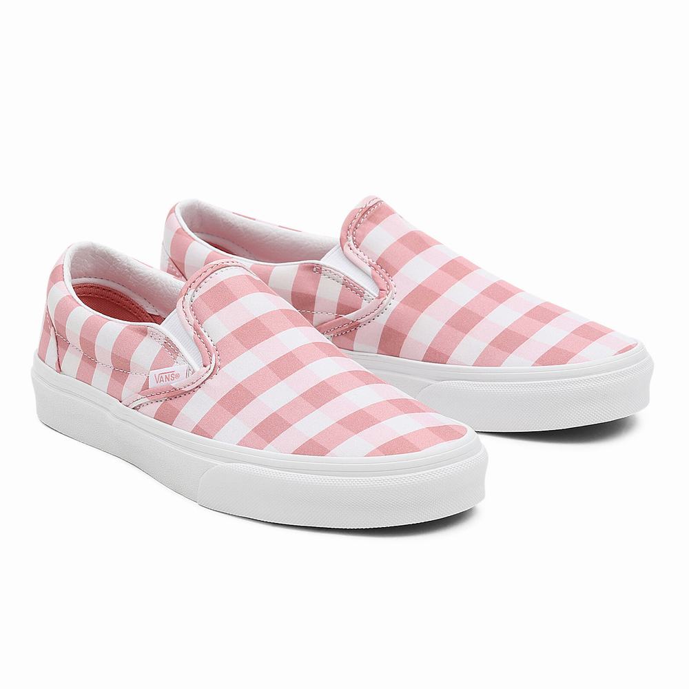 Women\'s Vans Gingham Classic Slip On Shoes Pink | USA09514