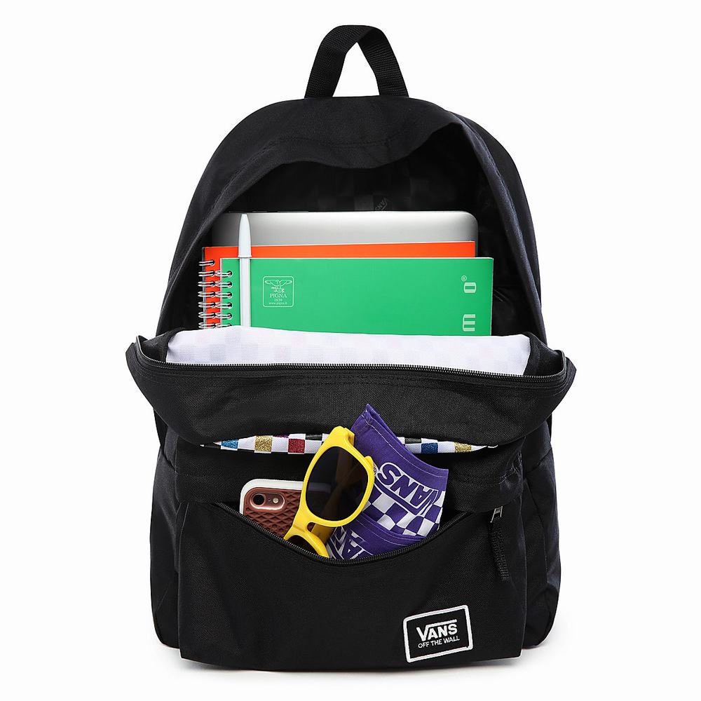 Women's Vans Glitter Check Realm Backpacks Black / Multicolor | USA78694