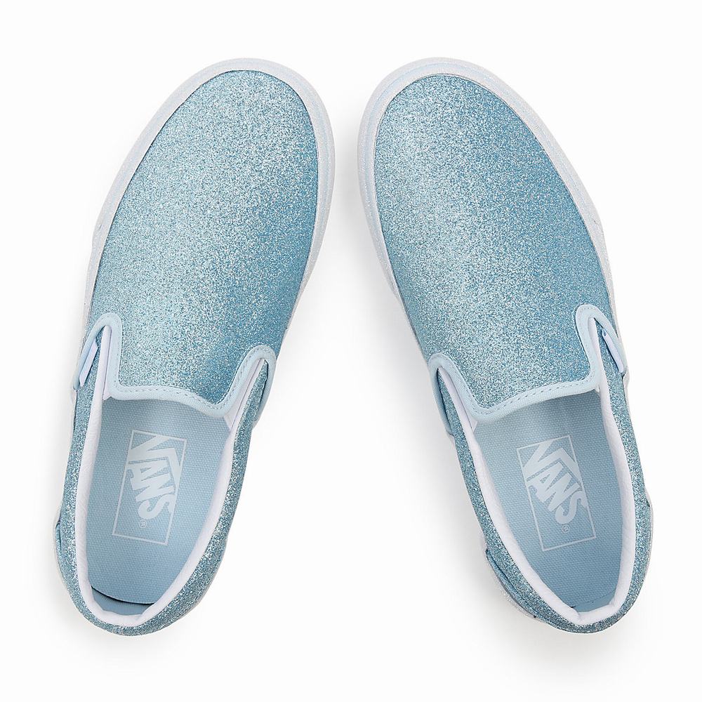 Women's Vans Glitter Classic Slip On Shoes Blue | USA72810