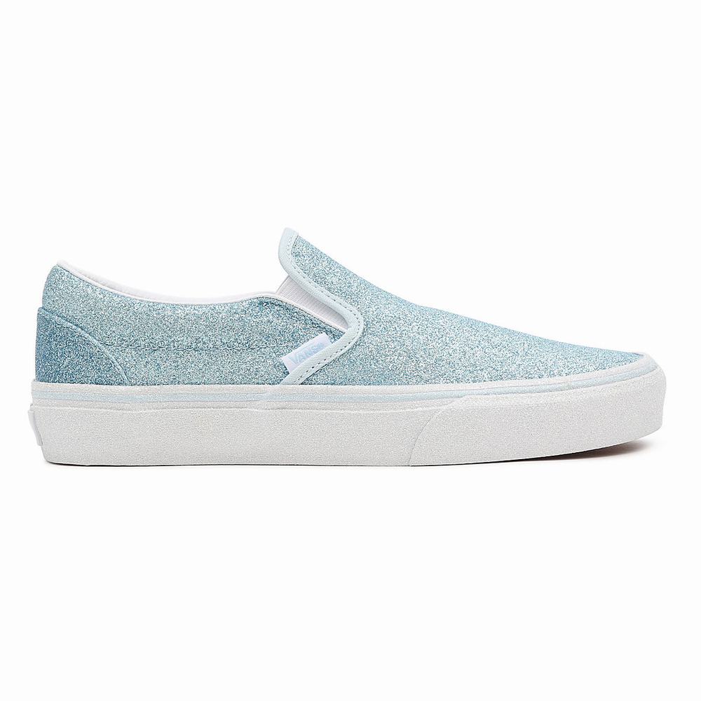 Women's Vans Glitter Classic Slip On Shoes Blue | USA72810