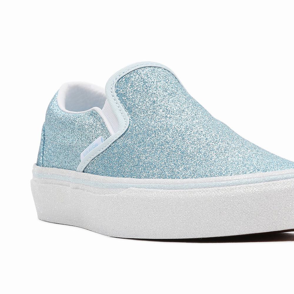 Women's Vans Glitter Classic Slip On Shoes Blue | USA72810