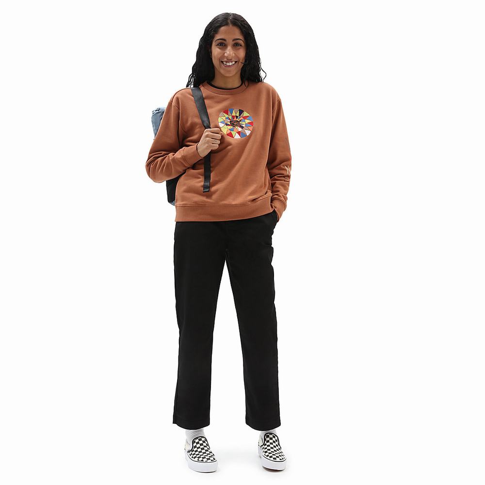 Women's Vans Hanna Scott Crew Sweatshirts Brown | USA91273