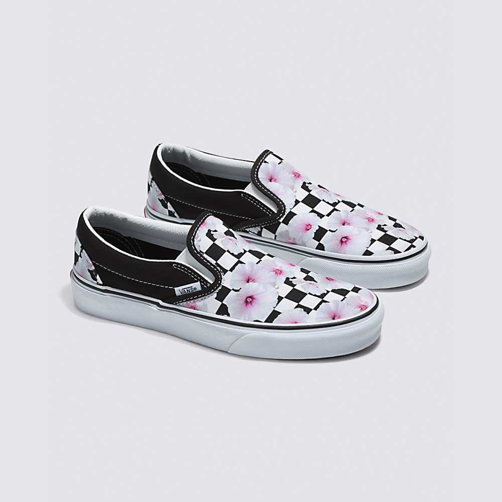 Women's Vans Hibiscus Check Classic Slip-On Sneakers Black | USA95683