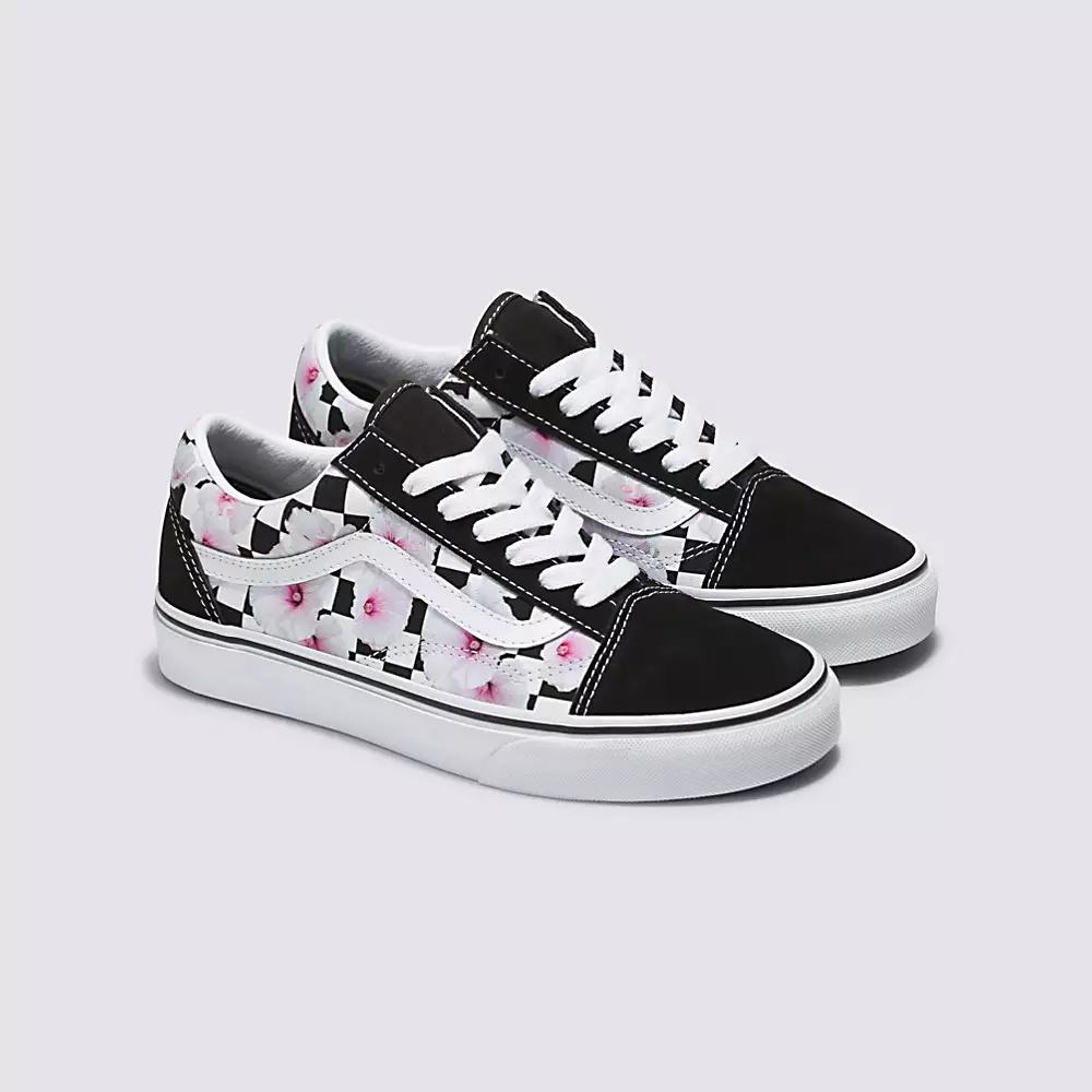 Women's Vans Hibiscus Check Old Skool Sneakers Black | USA25308