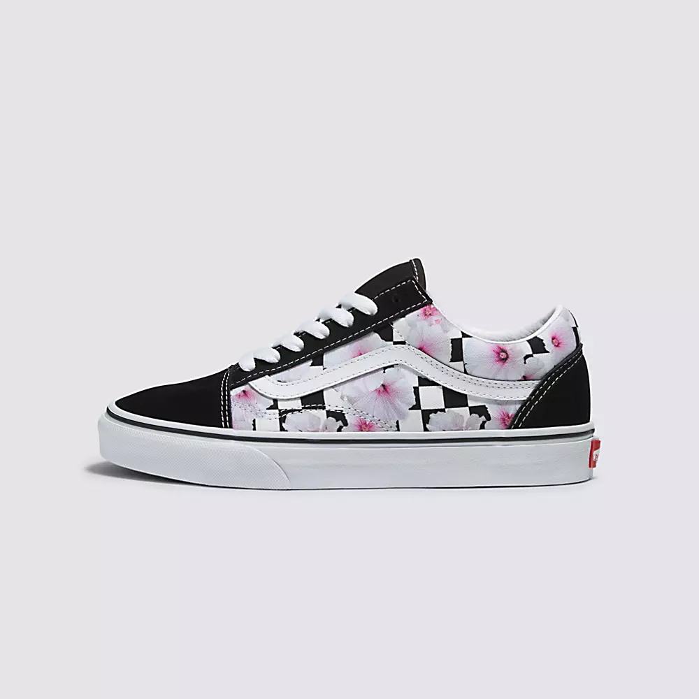 Women\'s Vans Hibiscus Check Old Skool Sneakers Black | USA25308