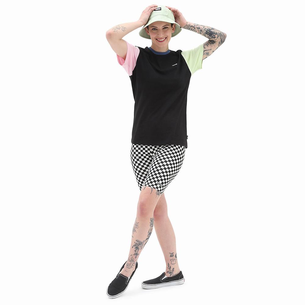 Women's Vans Left Chest Colorblock T Shirts Black | USA17804