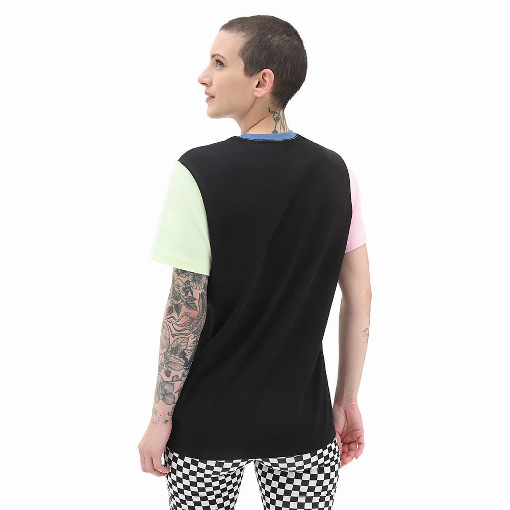 Women's Vans Left Chest Colorblock T Shirts Black | USA17804