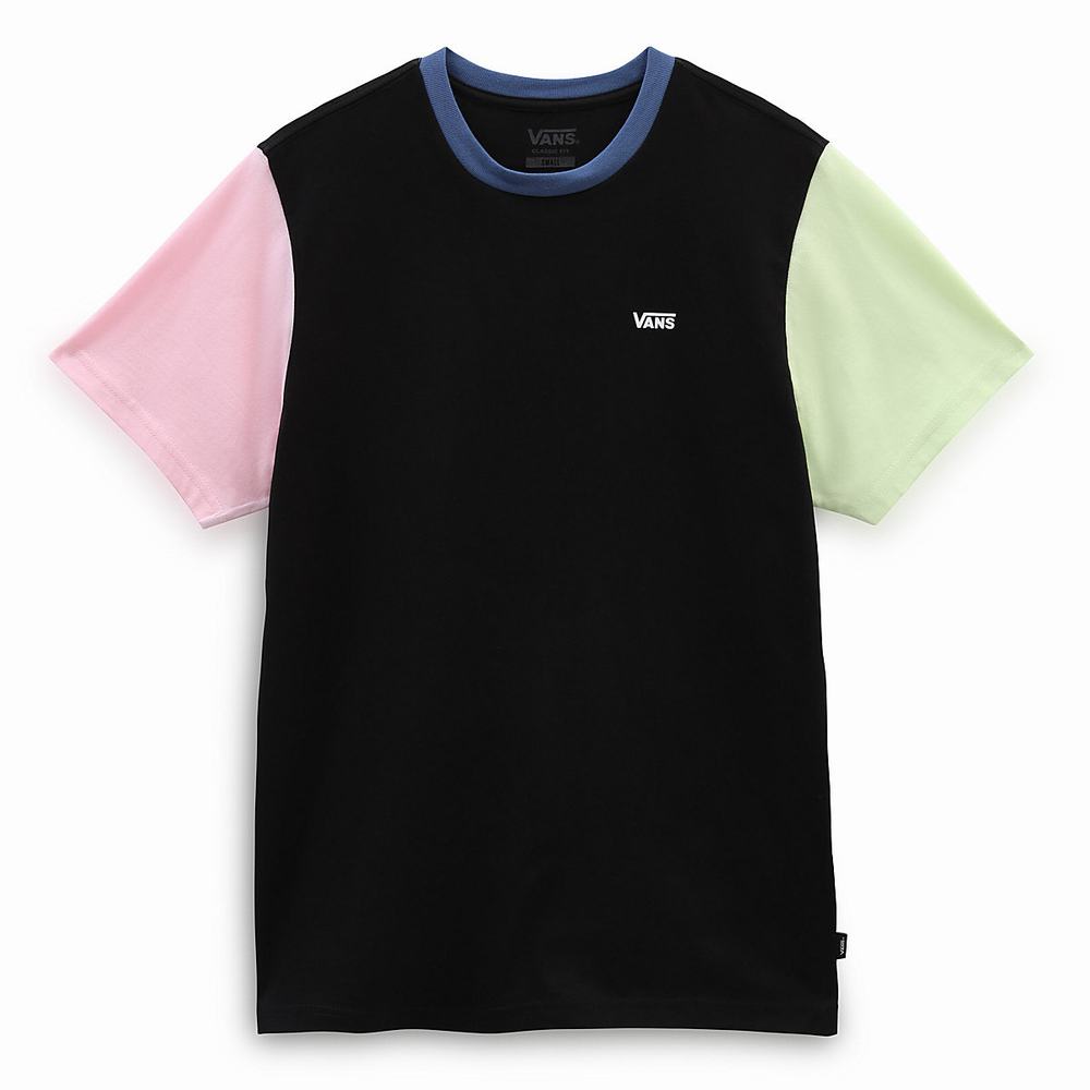 Women's Vans Left Chest Colorblock T Shirts Black | USA17804